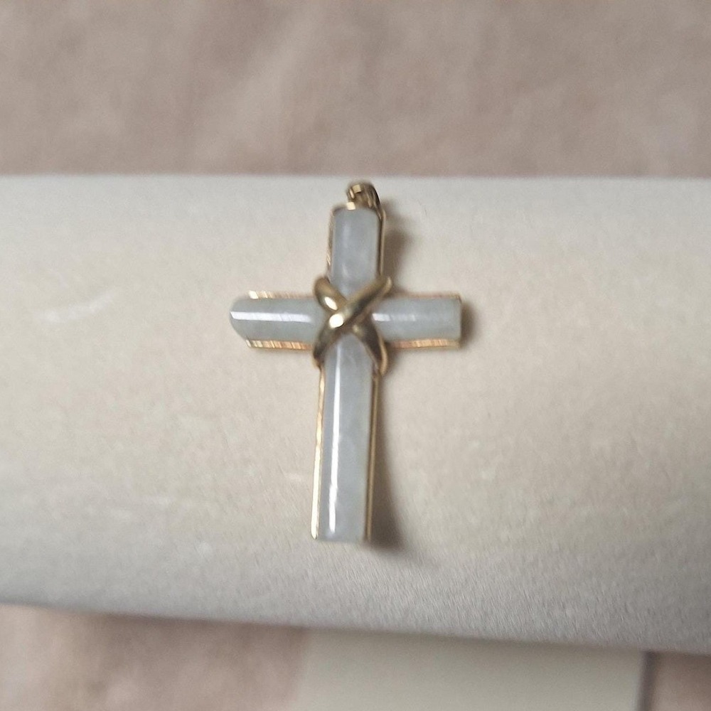 14k green jadeite jade cross pendant charm chain not included